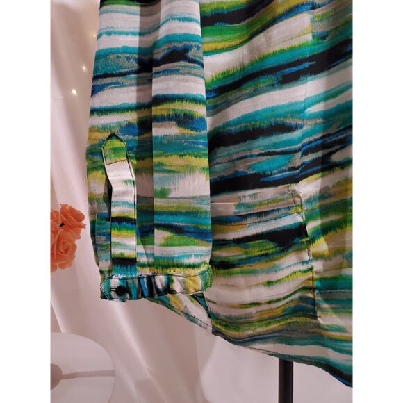 Calvin Klein Abstract Stripe Button Up Split Neck Blouse Womens Plus Size 2X Top - Picture 5 of 9